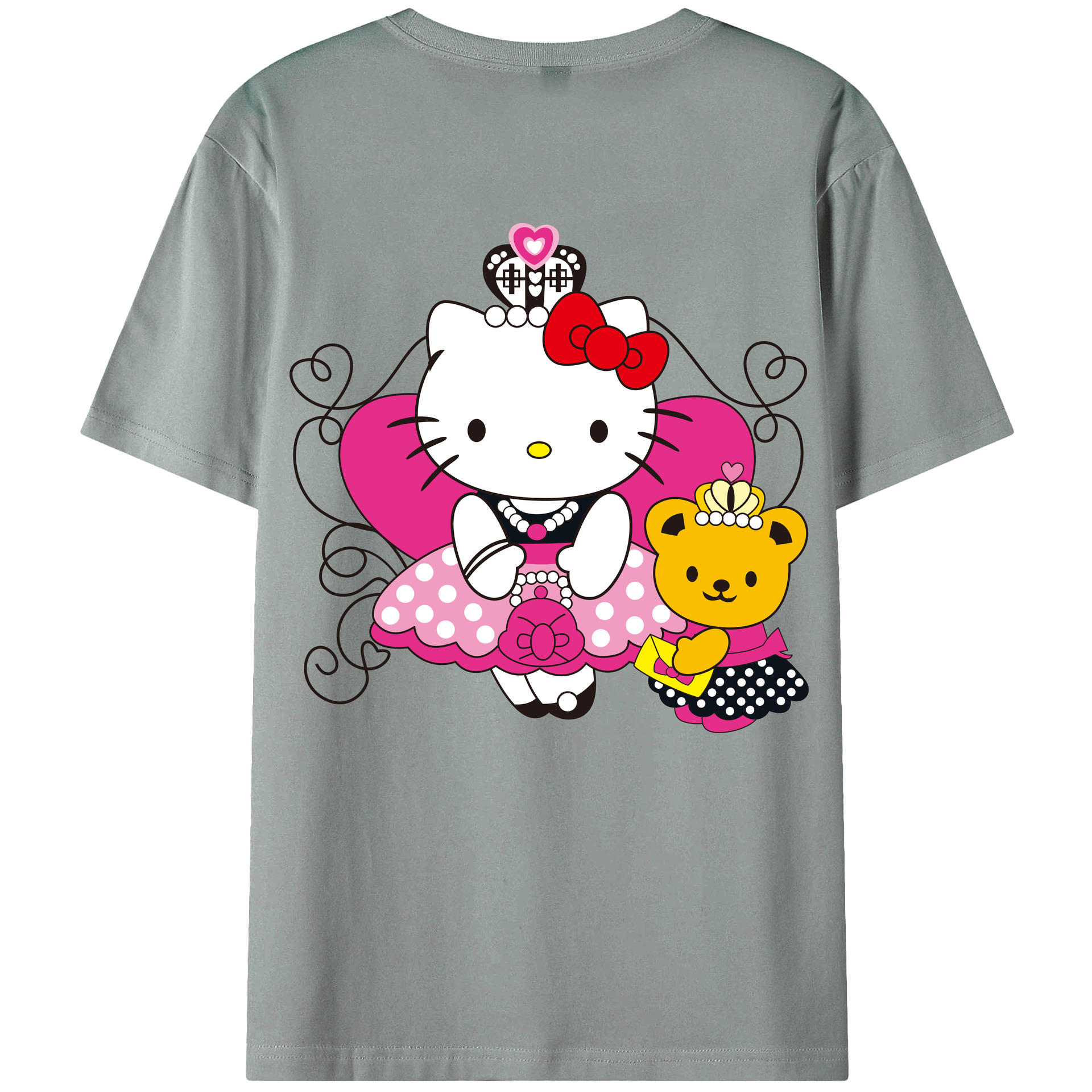 （画像用） Hello Kitty ハローキティ 綿100％ メンズ半袖Tシャツ（バックプリント） 通気性